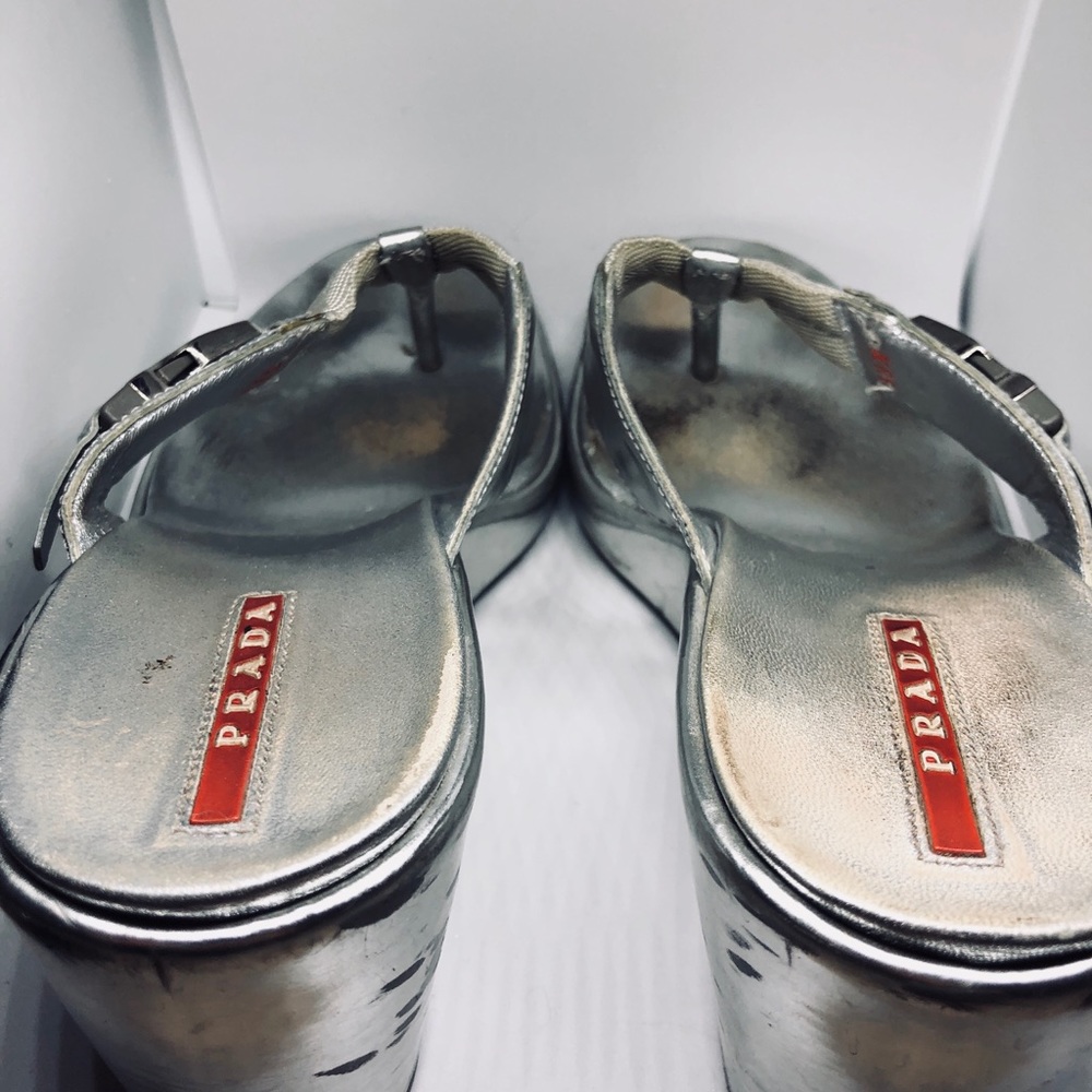 PRADA SPORT LEATHER WEDGE SANDALS - Picture 3 of 6